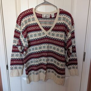 Vintage Stratosphere Fair Isle Knit V Neck Sweater Women's M Wool/Cotton Blend